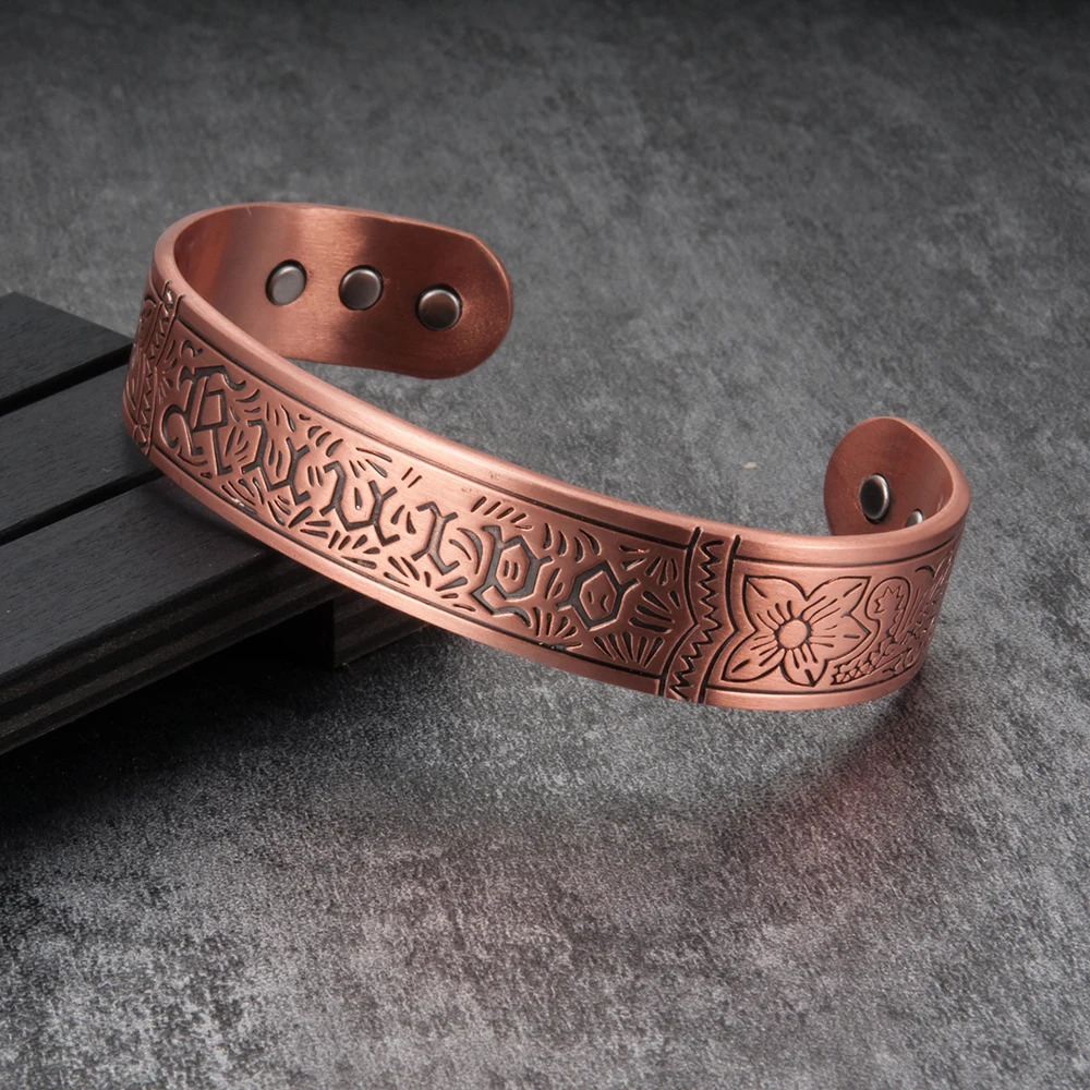 Meathly Magnetic Pure Copper Bracelets Men Women Vintage Adjustable 15.5mm Wide Bangles Health Energy Jewelry for Arthritis_voghion.com