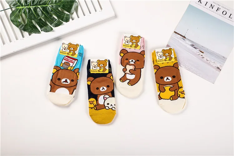 Rilakkuma мультфильм носки с животными медведь мода милый забавный счастливые женщины печати Носки Весна-осень удобные дышащие Короткие