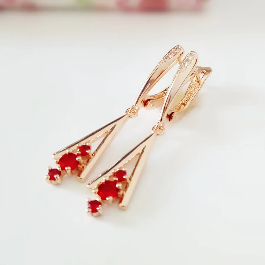 

Wedding Earrings Red Cubic Zircon Earrings 585 Gold Color Jewelry New Trendy Earrings Engagement Women Earrings