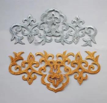 

21cm*10cm Gold Embroidery lace fabric applique Embroidery patches Iron on applique DIY Garment Accessories 10pcs/ lot