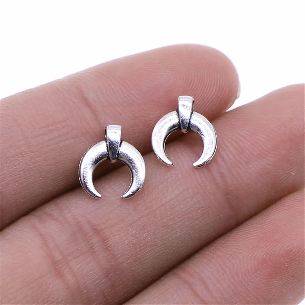 

WYSIWYG 30pcs/lot Jewelry Making DIY Handmade Craft Charms Antique Silver Color 10x11mm New Moon Pendant