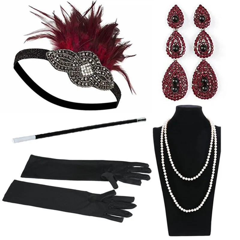 5pcs 1920s Great Gatsby Theme Party Costume Accessory Set Vintage