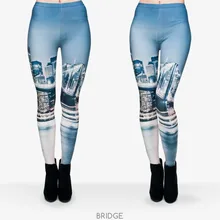 Женские забавные длинные узкие штаны Новые Полиэстеровые 3D ньюйоркские здания моста печатные женские забавные стандартные леггинсы для девочек