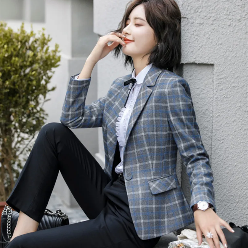 Professional women's suit suit fashion temperament in autumn and winter 2018 slim checked small suit overalls