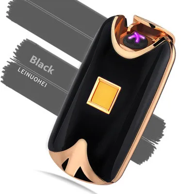 USB Зажигалка перезаряжаемая Электронная Зажигалка сигарета отпечаток пальца плазменная Зажигалка двойная дуга сигары палса Личная подписи на заказ - Цвет: Black