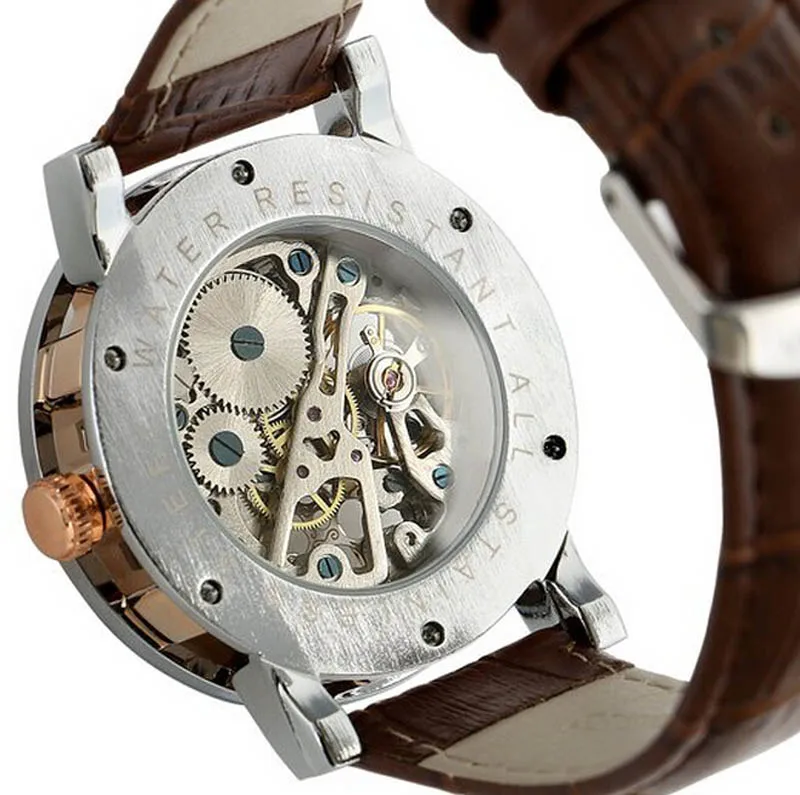 

Fashion Casual Mens Watch Luxury Mans Leather Band Stainless Skeleton Mechanical Wrist Watch Business Quartz-Watch dropshipping