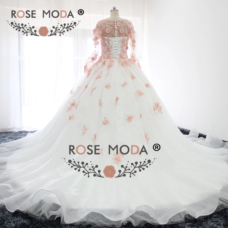 Rose Moda, сделанная на заказ, 200 см, Соборная вуаль с розовым кружевным подолом, мягкая Тюлевая Фата для невесты, белая, слоновая кость, 2 м, цветы ручной работы