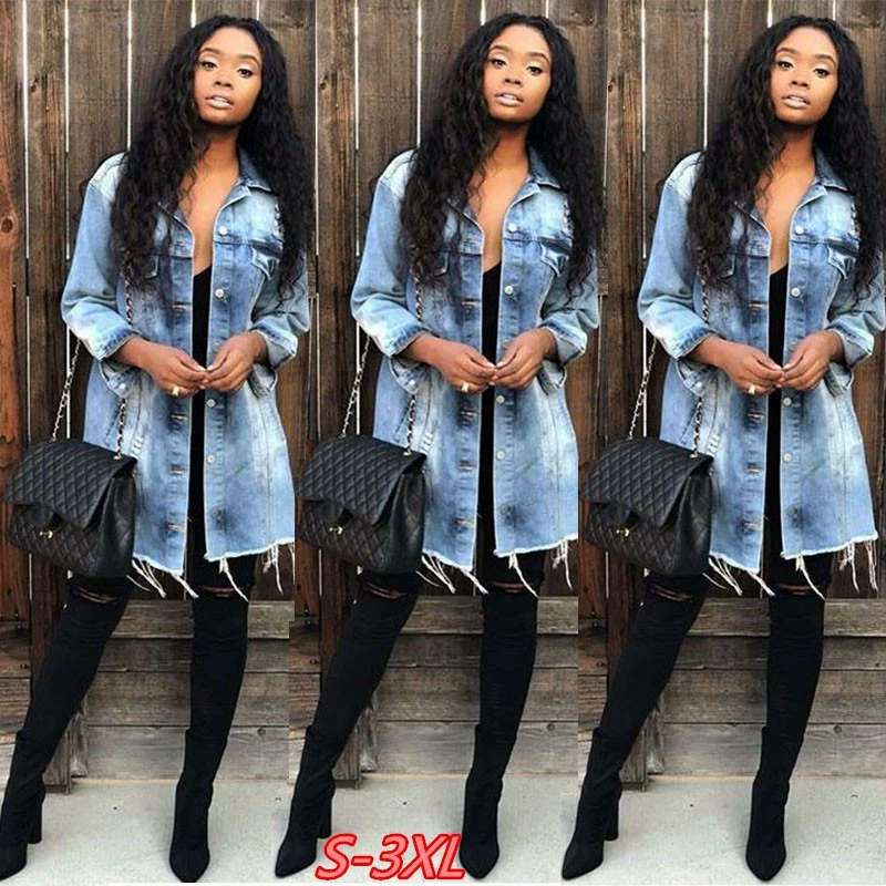 Autumn Winter Women Ripped Hole Denim Jacket 2018 boyfriend Wind Jean Jacket Loose Long Sleeve Coats plus size 3XL Bomber Jacket