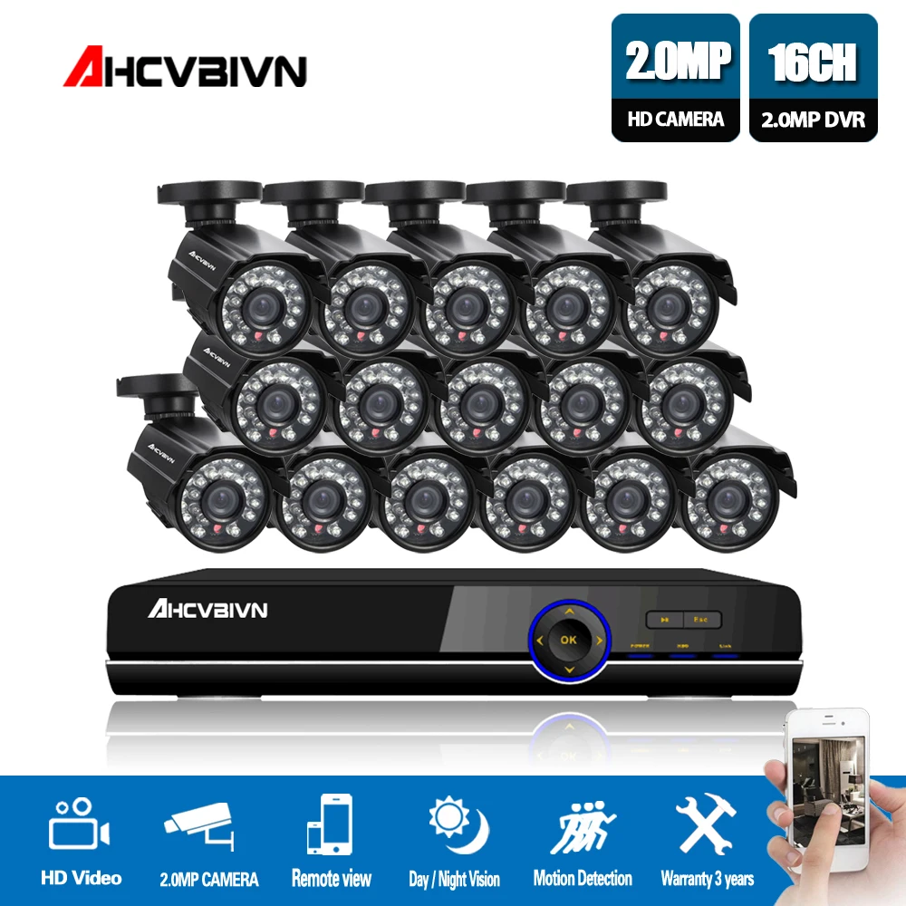 

16CH 1080P DVR Recorder Outdoor Camera Security System Kit 16pcs 2.0MP IR Weatherproof CCTV Cameras 16 Channel DVR Kit