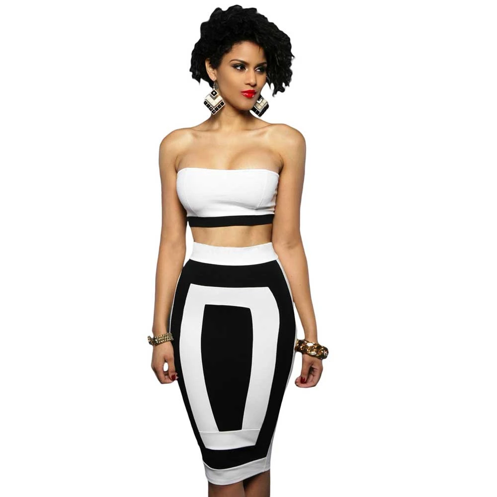 white bandeau and skirt set