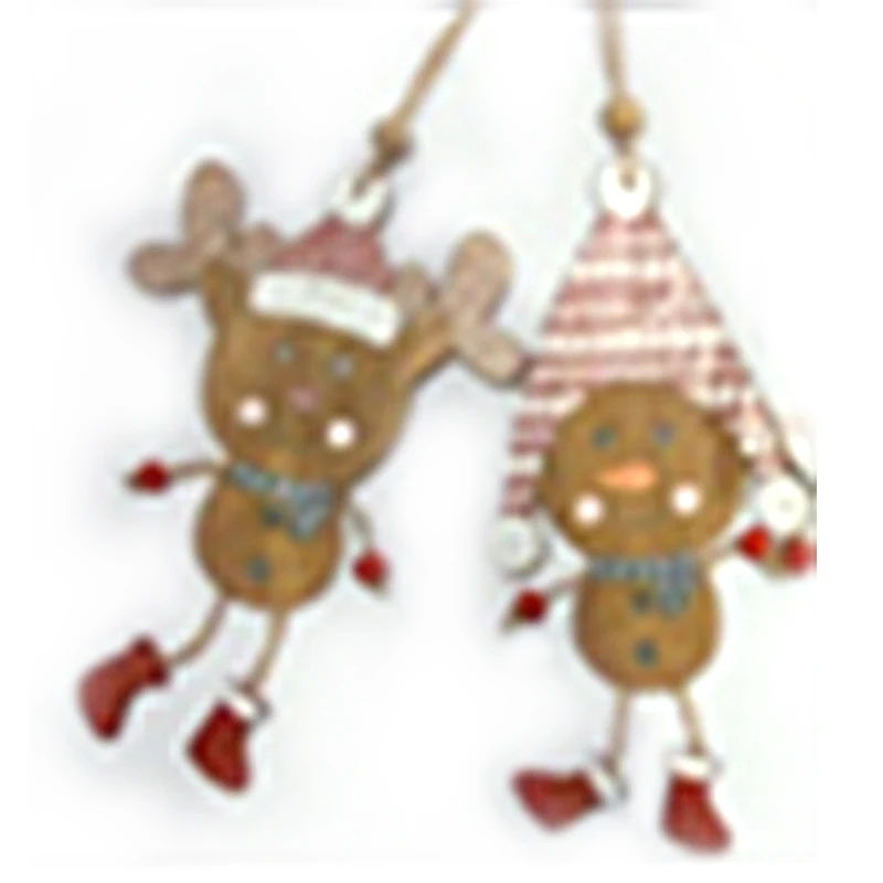 

Set of 2 Wooden Christmas Hanging Ornaments Gingerbread Man and Deer
