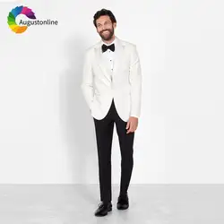 Slim Fit жених смокинг под заказ цвета слоновой кости мужские свадебные костюмы Белый максимумом нагрудные мужской блейзер куртка брюки 2 шт