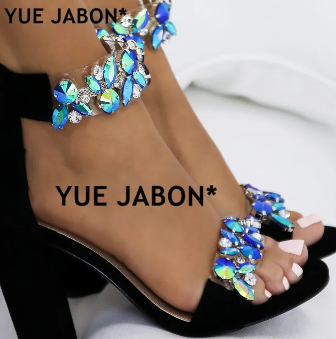 

Luxury Crystal Thick Heel Sandals Brand Design Sexy Bling Rhinestone High Heel Women Sandals Elegant Party Shoes gladiator