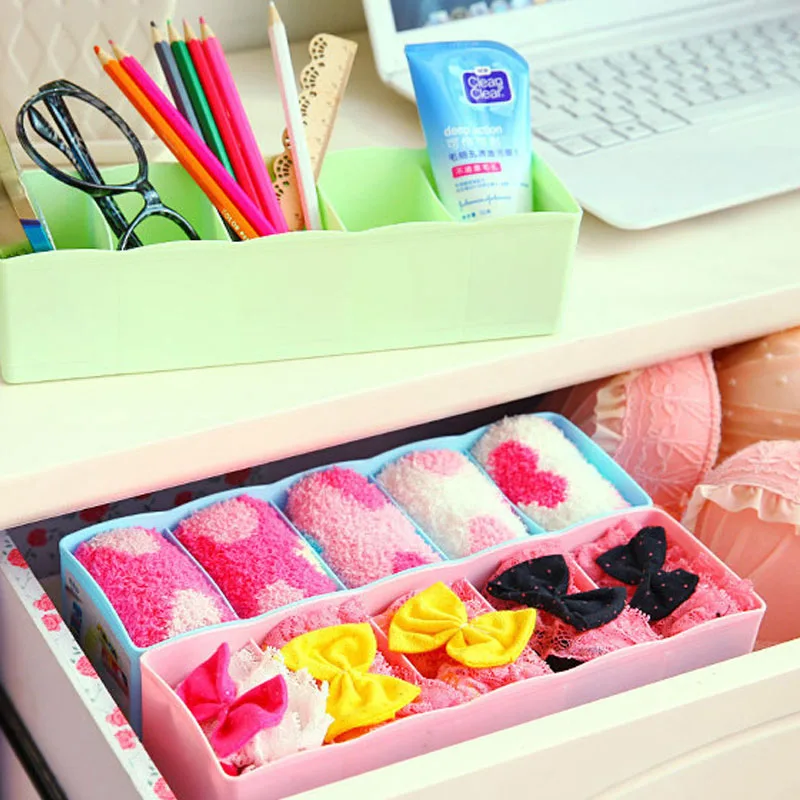 1 Pcs Plastic 5 Grid Household Drawer Finishing Box Desktop Cosmetics Storage Box For Underwear Panties Socks Storage 1 Pcs Plastic 5 Grid Household Drawer Finishing Box Desktop Cosmetics Storage Box For Underwear Panties Socks Storage