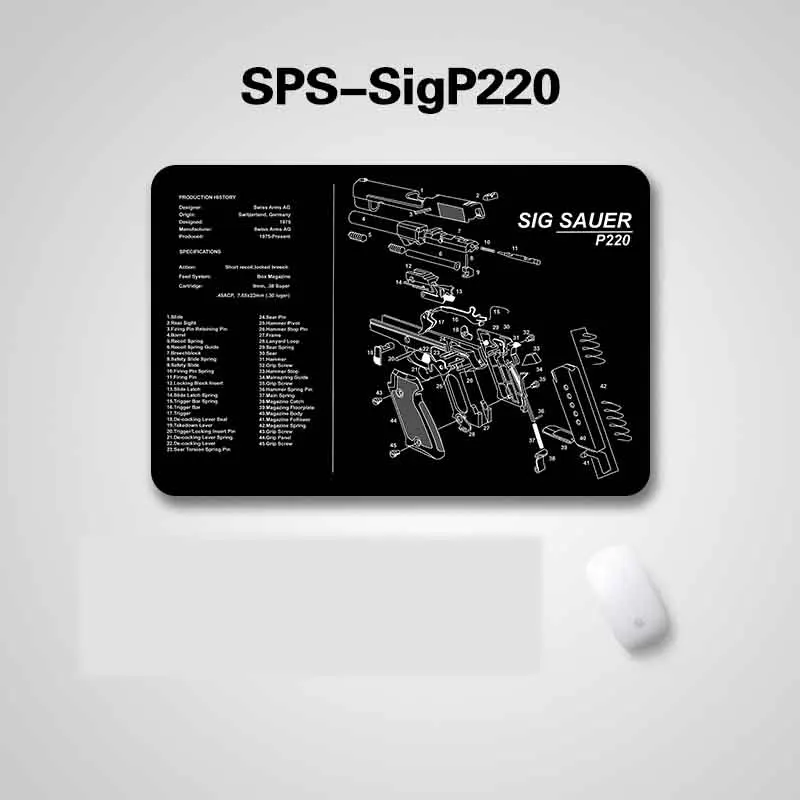

P226 P229 XD 1911 Glock Gun Cleaning Rubber Mat 17"x11" With Parts Diagram and Instructions Armorers Bench Mat Mouse Pad