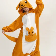 Милые пижамы кенгуру с рисунком животных, пижамы комбинезоны для пар, для мужчин и женщин, унисекс, с длинными рукавами, с капюшоном, теплая Домашняя одежда, пижамы