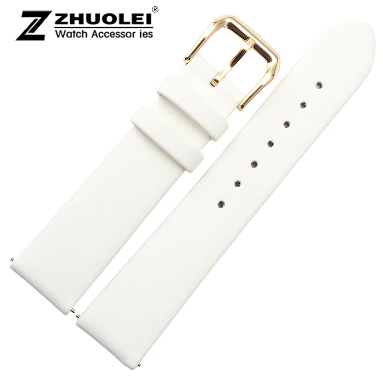 

12mm 14mm 16mm 18mm 20mm Lady Style New High Quality White Smooth Satin Fabric With Genuine Leather Lining Gold Pin Buckle
