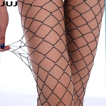 

2019 Sexy Woman Large Mesh Fishnet Stockings Glitter Rhinestone Tights Hollow Diamond Pantyhose Lady Medias Bona Sexy Lingerie