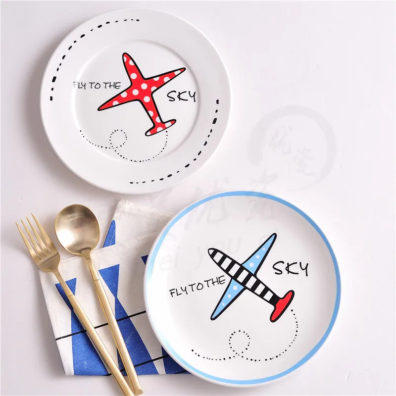 

Kids Plate Airplane Shape Cute Ceramic Plate Serving Dish 8inch Dessert Fries Dish Charger Plates Jogo De Pratos