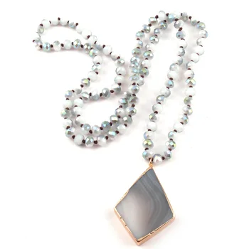 

Fashion Bohemian Tribal Jewelry 5X8 Glass Crystal knotted Halsband Natural Stone Triangle Heart Pendant Women Necklace
