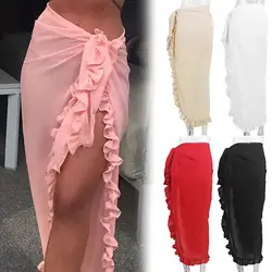 Женские закрывающие юбки с гофрированным подолом, прозрачная Повседневная пляжная юбка для лета FS99
