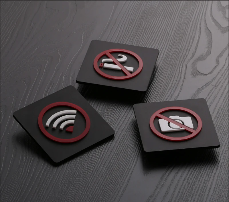 

NO SMOKING NO PHOTOS WIFI Sign, Square Acrylic Sign Stickers, 10x10cm