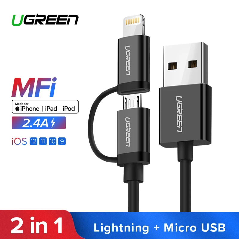 Ugreen كابل يو اس بي ل فون XS X 8 7 6 شحن شاحن 2 في 1 المصغّر USB كابل للأندرويد USB نوع c نوع -c الهاتف المحمول الكابلات Ugreen كابل يو اس بي ل فون XS X 8 7 6 شحن شاحن 2 في 1 المصغّر USB كابل للأندرويد USB نوع c نوع -c الهاتف المحمول الكابلات