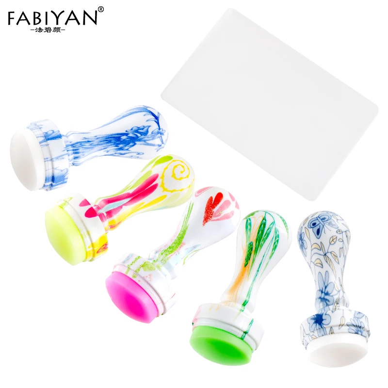 

New Embroidery Pattern Handle Nail Art Colorful Silicone Soft Seal Printing Stamping Stamper Transfer Scraper Emplate DIY Tools