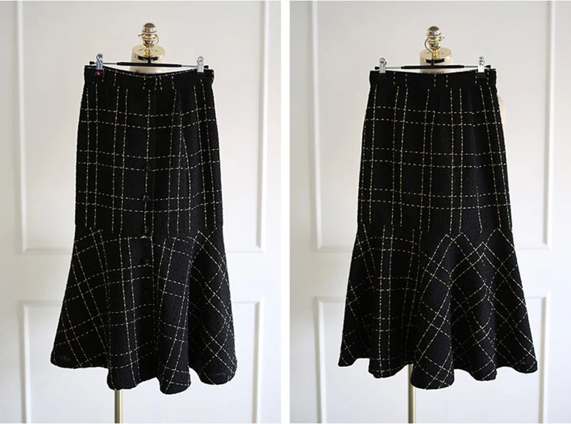 Элегантная клетчатая Толстая Женская юбка на одной пуговице с v образным вырезом