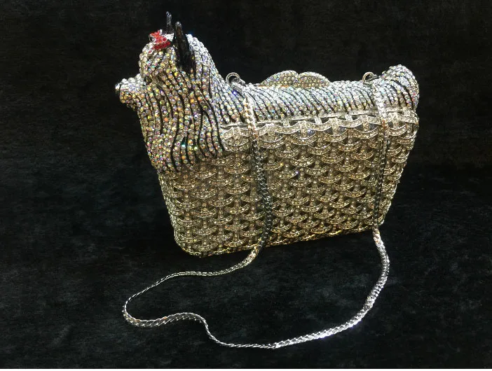 

Fashion Golden dog Clutch bags Luxury crystal evening bags soiree pochette ladies party purse ball shape gold wedding Handbags