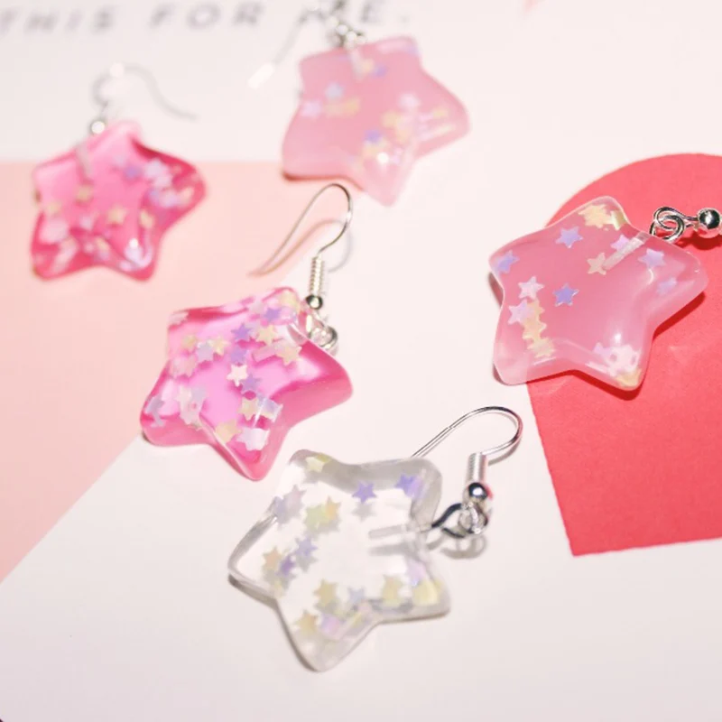 

Kawaii Glitter Star Dangle Earrings, Cute Handmade Earrings DIY