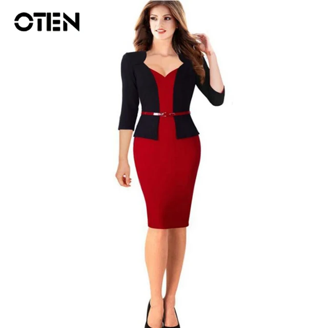 Oten 2017 New 3 4 Sleeve Fashion British Style Office Clothing Women Oten 2017 New 3 4 Sleeve Fashion British Style Office Clothing Women Tunic Formal Dresses