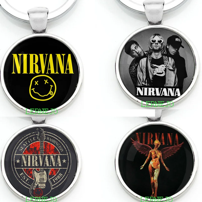 

Alternative Rock Band Nirvana LOGO Key Chain Key Ring Clown Smile Face Symbol Pendant Grunge Music Keychain For Kurt Cobain Fans