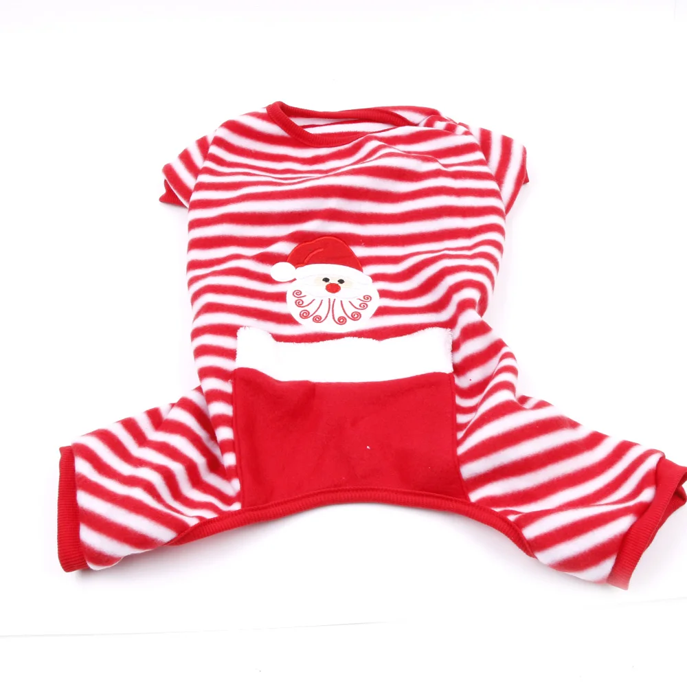 Santa Pet Dog Velvet Pajamas Striped Cat Jumpsuits Soft Puppy Christmas Clothesin Jumpsuits