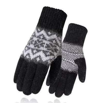 SUOGRY, мужские варежки, повседневные перчатки, вязаные перчатки, зимние теплые мужские и женские перчатки, плотные, креативные, теплые, с принтом, качественные - Цвет: snowflake black