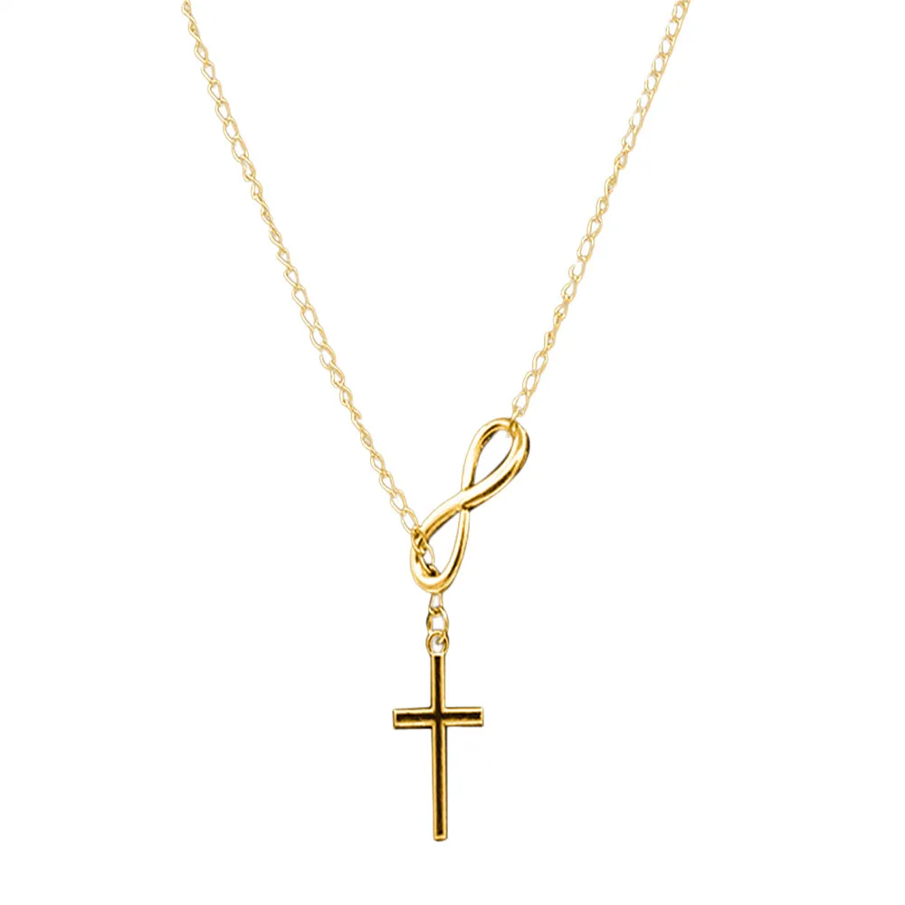 

Fashion Casual Personality Infinity Cross Lariat Pendant Necklace Gold Chain