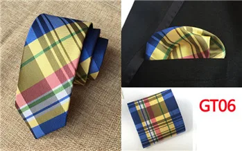 SCST бренд Gravata синий клетчатый принт 6 см обтягивающие мужские галстуки шелковые галстуки для мужчин галстук с подходящим карманом квадратный комплект из 2 предметов A052