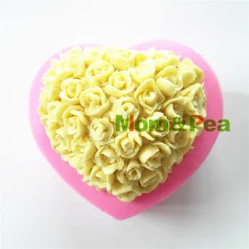 

Mom & Pea 0232Free Shipping Heart With Roses Shaped Silicone Mold Cake Decoration Fondant Cake 3D Food Grade Silicone Mould 050