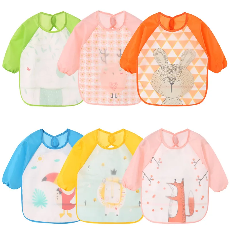 

Cartoon Baby Bibs Double-layer EVA Waterproof Long Sleeve Feeding Baby Burp Cloths Infant Toddler Boys Girl Clothes Accessories