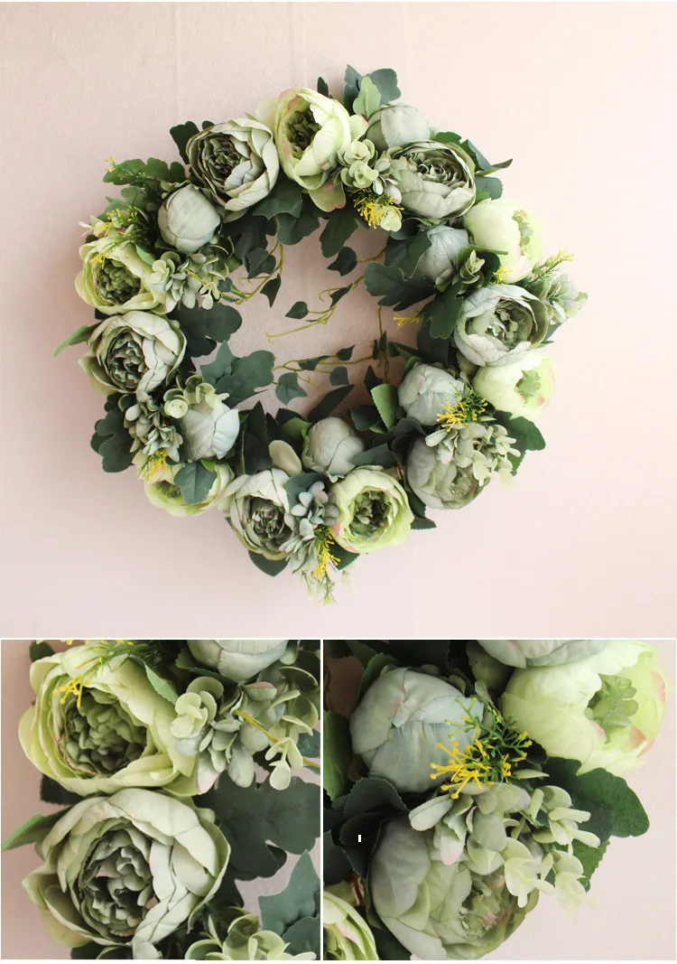Flone European Artificial Peony Wreaths Silk Flower Simulation Flowers Wreaths Door Ornaments Garland Wedding Home Party Decor (4)