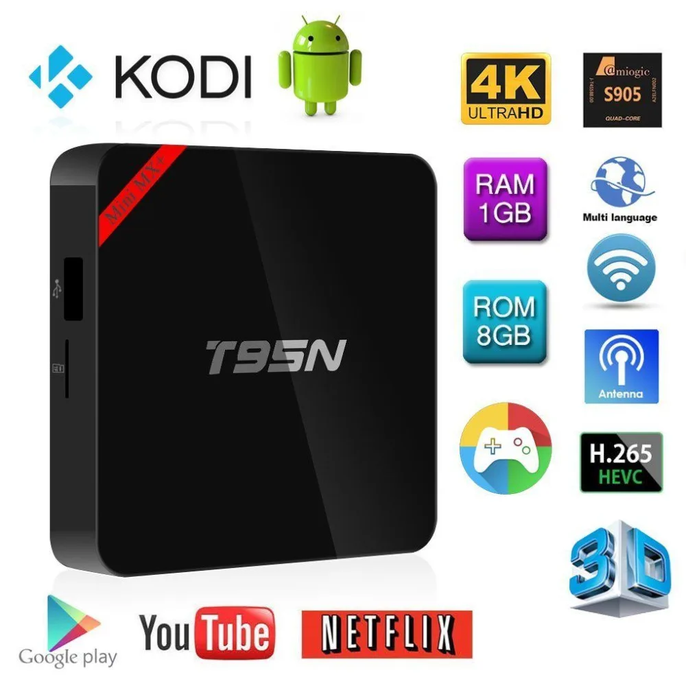 10 шт./лот Мини-mx T95N Quad Core Android 6.0 Smart TV Box wi-fi 1 г + 8 led поддержка коди 16.0 4 К smart media player (led