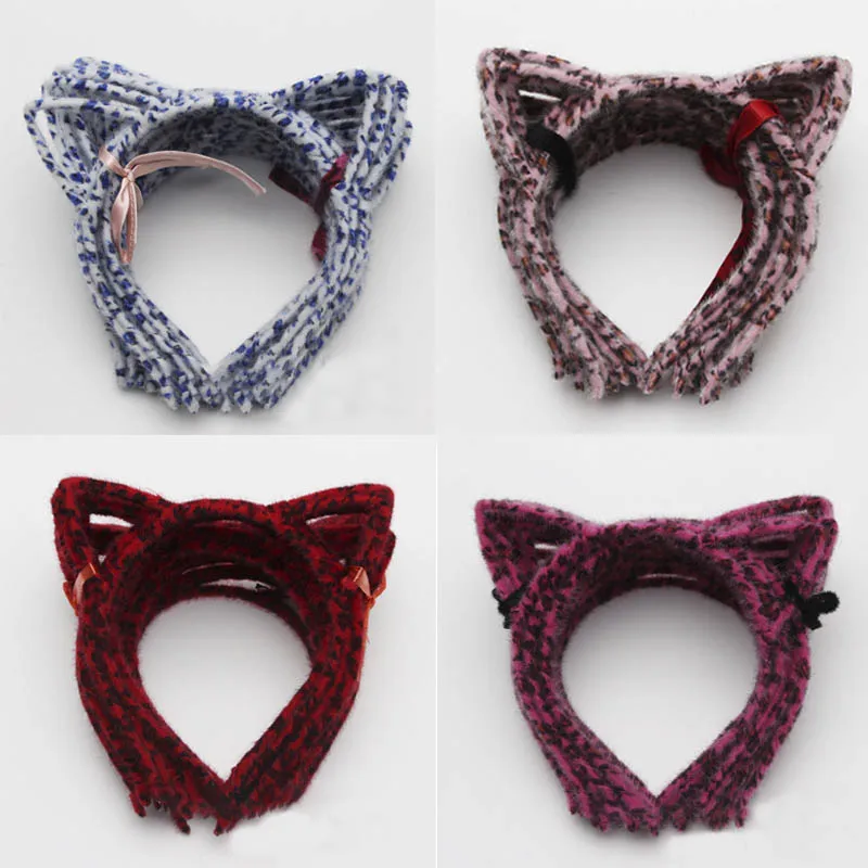 

5pcs Leopard Plush Fabric Hair Band Setting For Headwear Making Cute Girls Cat Ear Headband Setting DIY Hair Jewelry Findings