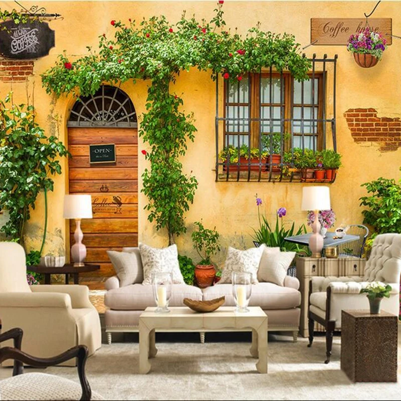 Custom 3D Wallpaper Green Plants Leisurely Cabin Wall ... on Wall Sconces For Greenery Living Room id=54509