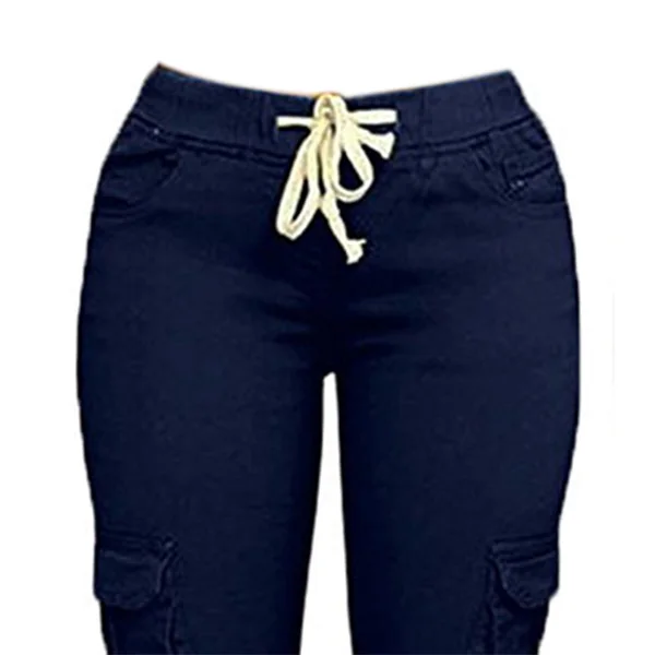 Женские эластичные талии на шнуровке Сексуальные облегающие брюки тренировочные брюки-карандаши женские повседневные брюки карандаш с высокой талией с несколькими карманами