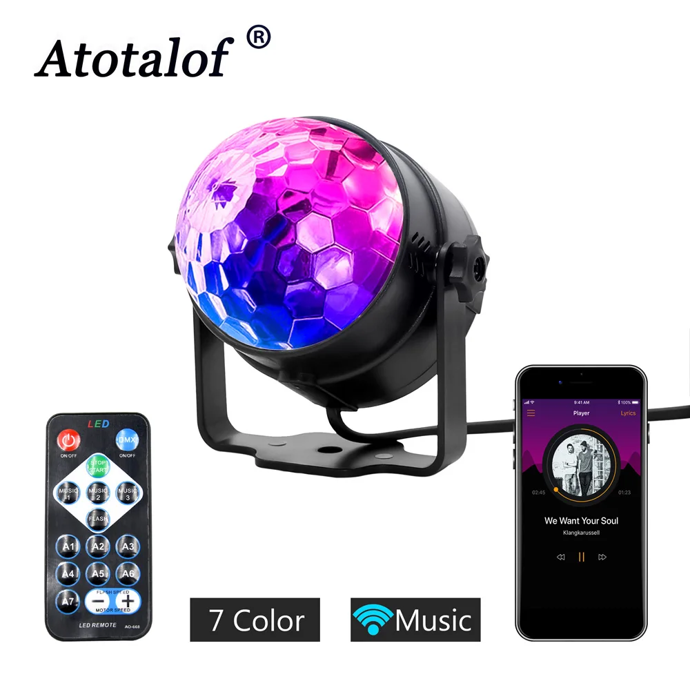 

Atotalof Mini LED Stage Light 3W LED RGB Crystal Magic Ball With Remote Control Party Light for KTV Disco Bar US/EU/UK/AU Plug