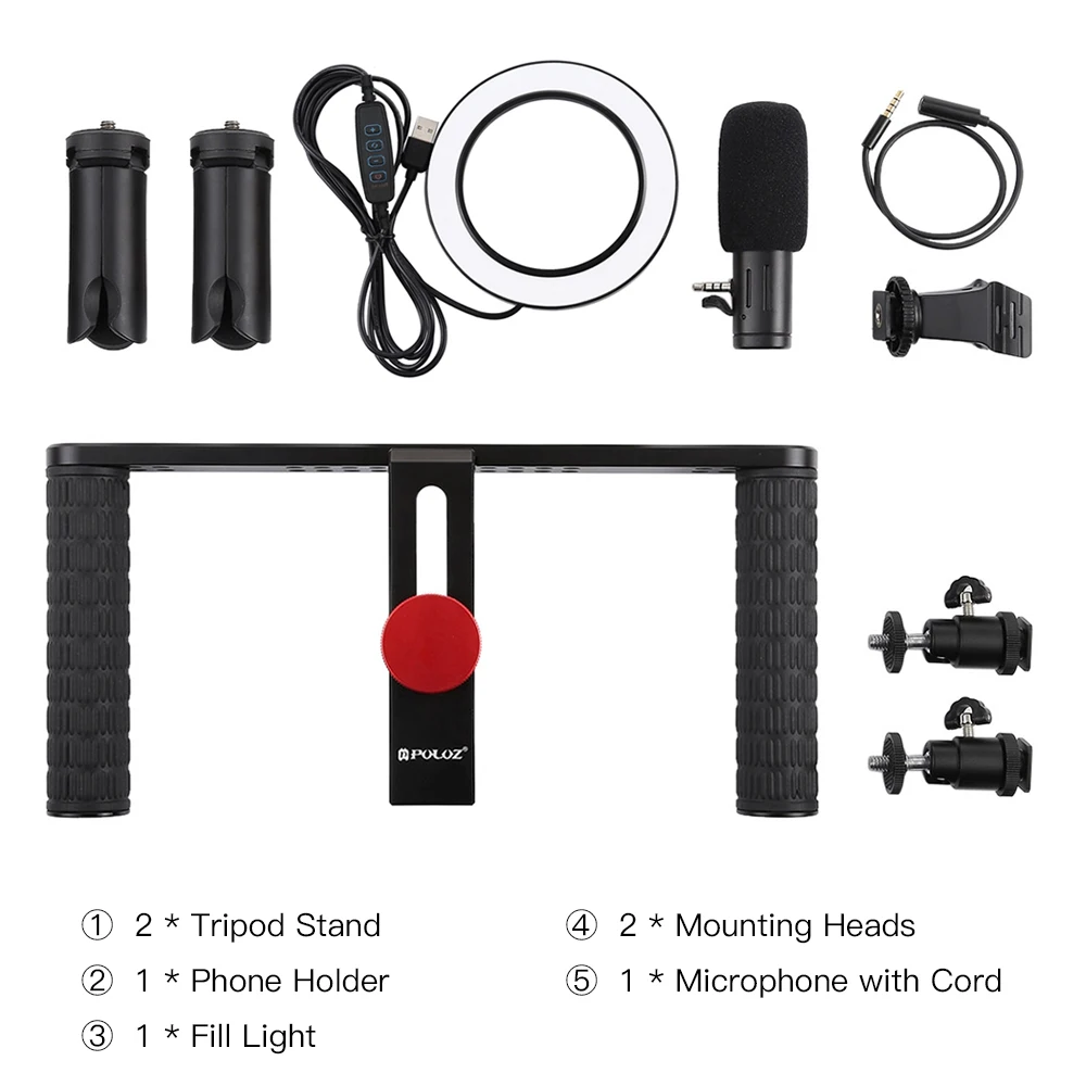 4 in 1 Photography Kit for phone Tripod Stand with Selfie LED Ring Light lamp for youtube Live Video Recording with Microphone