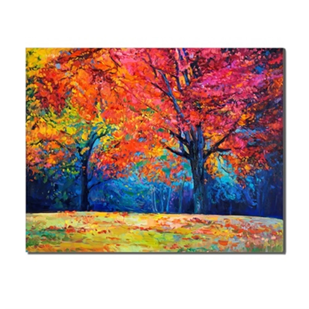 

Autumn Colorful Leaves Forest Simple Scene Living Room No Frame Oil Painting Print On Canvas Creative Unique Gift For Home Decor