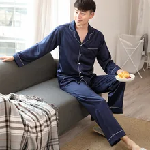 Матовая Шелковая пижама для мужчин с длинными рукавами из сатина, пижамный комплект, китайская шелковая пижама