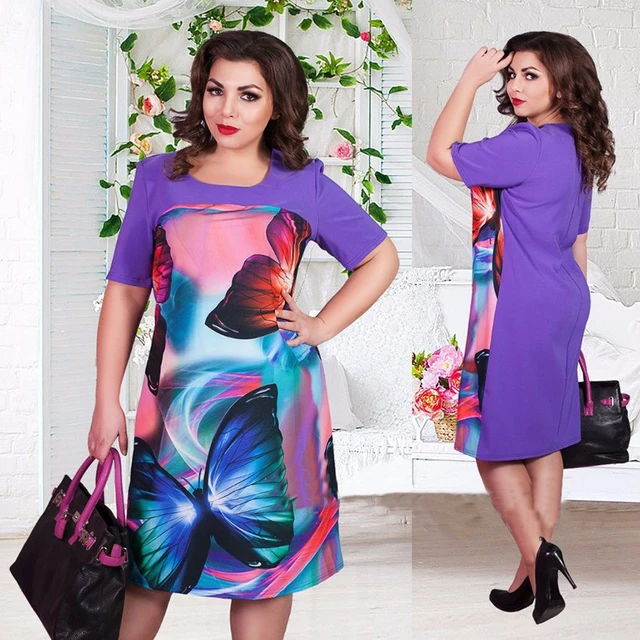 Clearance Plus Size Dresses | Plus Butterfly Print Dress - Size Dress - Aliexpress