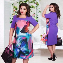 Big size 6XL 2016 Summer Dress woman Fashion butterfly printing Dresses Casual plus size women clothing